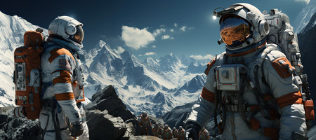 Space Exploration Astronauts on a distant planet surface representing explore the cosmos. Generated with AIの素材