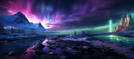 Aurora Borealis: A dazzling display of the Northern Lights, painting the night sky with vibrant colors.Generated with AIの素材