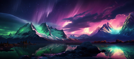 Aurora Borealis: A dazzling display of the Northern Lights, painting the night sky with vibrant colors.Generated with AIの素材