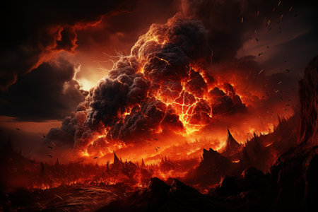 Volcanic Eruption spewing ash and lava, creating a fiery and hazardous scene.Generated with AIの素材