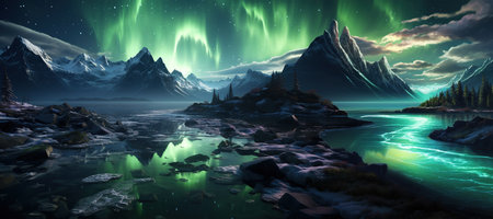 Aurora Borealis: A dazzling display of the Northern Lights, painting the night sky with vibrant colors.Generated with AIの素材