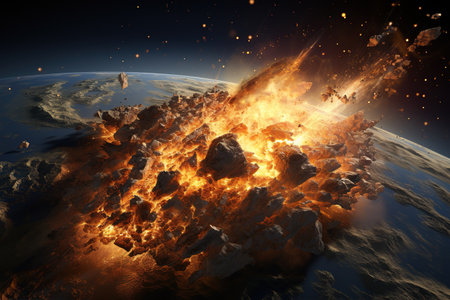Asteroid Impact depiction of a massive asteroid colliding with Earth, Generated with AIの素材