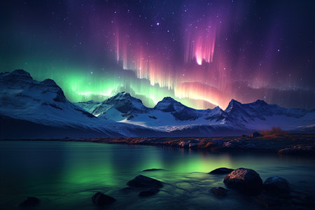 Aurora Borealis: A dazzling display of the Northern Lights, painting the night sky with vibrant colors.Generated with AIの素材