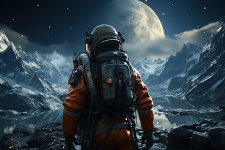 Space Exploration Astronauts on a distant planet surface representing explore the cosmos. Generated with AIの素材
