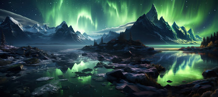 Aurora Borealis: A dazzling display of the Northern Lights, painting the night sky with vibrant colors.Generated with AIの素材