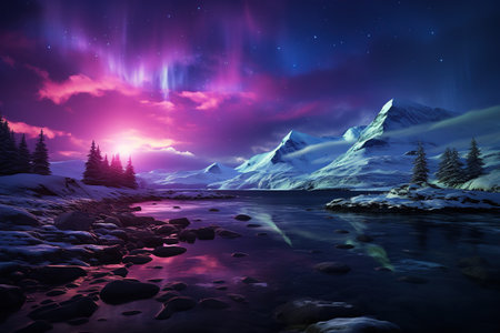 Aurora Borealis: A dazzling display of the Northern Lights, painting the night sky with vibrant colors.Generated with AIの素材