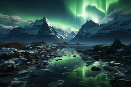 Aurora Borealis: A dazzling display of the Northern Lights, painting the night sky with vibrant colors.Generated with AIの素材