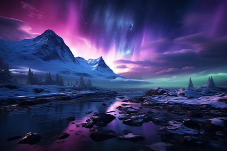 Aurora Borealis: A dazzling display of the Northern Lights, painting the night sky with vibrant colors.Generated with AIの素材