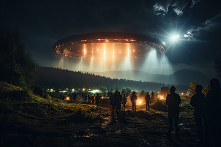 UFO Sighting: A mysterious unidentified flying object captured in the night sky,Generated with AIの素材