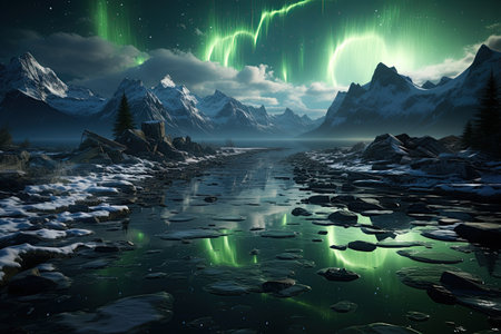Aurora Borealis: A dazzling display of the Northern Lights, painting the night sky with vibrant colors.Generated with AIの素材