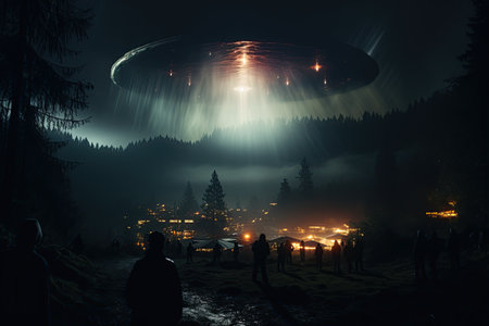 UFO Sighting: A mysterious unidentified flying object captured in the night sky,Generated with AIの素材