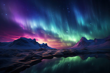 Aurora Borealis: A dazzling display of the Northern Lights, painting the night sky with vibrant colors.Generated with AIの素材