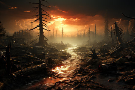 Tornado Path The destructive path of a tornado flattened structures and debris.Generated with AIの素材