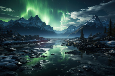 Aurora Borealis: A dazzling display of the Northern Lights, painting the night sky with vibrant colors.Generated with AIの素材