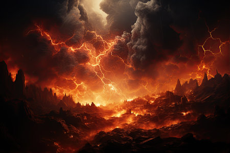 Volcanic Eruption spewing ash and lava, creating a fiery and hazardous scene.Generated with AIの素材