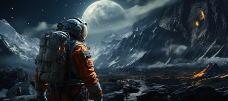Space Exploration Astronauts on a distant planet surface representing explore the cosmos. Generated with AIの素材