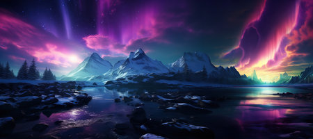 Aurora Borealis: A dazzling display of the Northern Lights, painting the night sky with vibrant colors.Generated with AIの素材