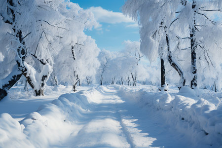 Blizzard Conditions: A snow-covered landscape during a blizzard,Generated with AIの素材
