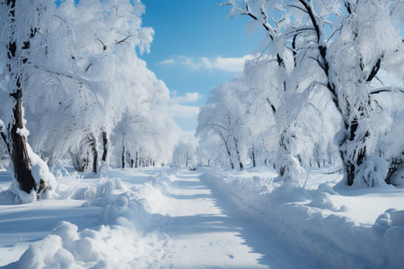Blizzard Conditions: A snow-covered landscape during a blizzard,Generated with AIの素材