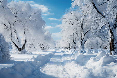 Blizzard Conditions: A snow-covered landscape during a blizzard,Generated with AIの素材
