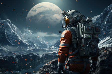 Space Exploration Astronauts on a distant planet surface representing explore the cosmos. Generated with AIの素材