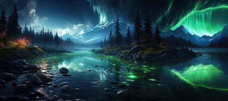 Aurora Borealis: A dazzling display of the Northern Lights, painting the night sky with vibrant colors.Generated with AIの素材