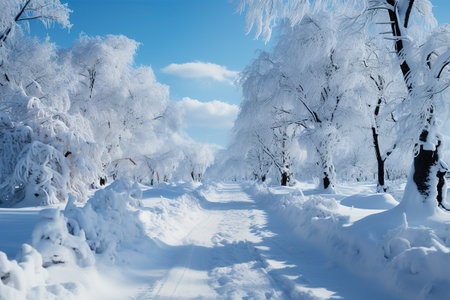 Blizzard Conditions: A snow-covered landscape during a blizzard,Generated with AIの素材