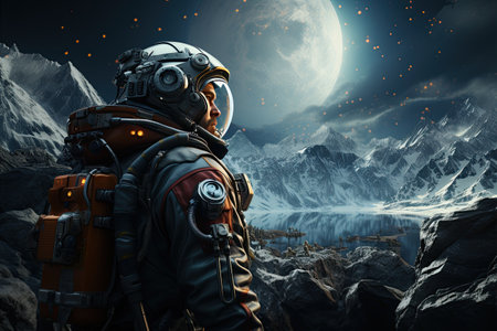 Space Exploration Astronauts on a distant planet surface representing explore the cosmos. Generated with AIの素材