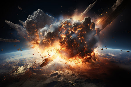 Asteroid Impact depiction of a massive asteroid colliding with Earth, Generated with AIの素材