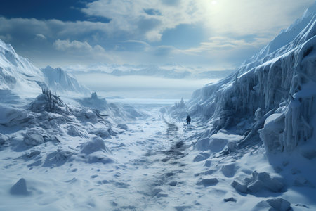 Blizzard Conditions: A snow-covered landscape during a blizzard,Generated with AIの素材