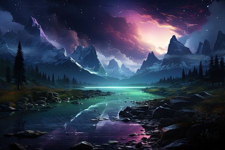 Aurora Borealis: A dazzling display of the Northern Lights, painting the night sky with vibrant colors.Generated with AIの素材