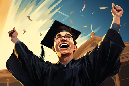 Graduation: A proud graduate in a cap and gown celebrates their academic achievement,Generated with AIの素材