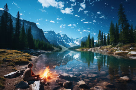 Majestic Moraine Lake: A stunning alpine lake in National Park,Generated with AIの素材