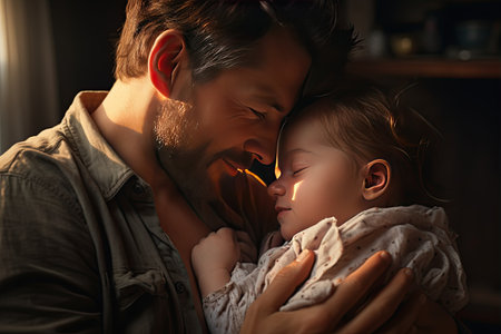Middle-Aged Parents: A middle-aged couple with fair skin lovingly kisses their newborn baby.Generated with AIの素材