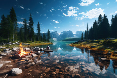 Majestic Moraine Lake: A stunning alpine lake in National Park,Generated with AIの素材
