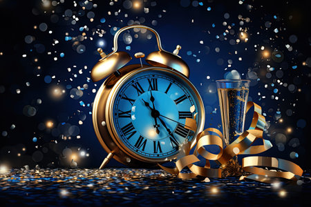2024 in sparkling, festive New Year Eve decorations, with a countdown clock,Generated with AIの素材
