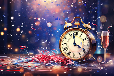 2024 in sparkling, festive New Year Eve decorations, with a countdown clock,Generated with AIの素材