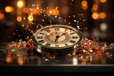 2024 in sparkling, festive New Year Eve decorations, with a countdown clock,Generated with AIの素材