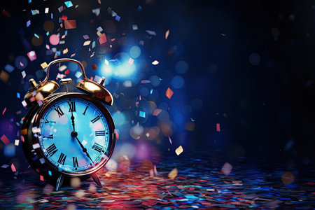 2024 in sparkling, festive New Year Eve decorations, with a countdown clock,Generated with AIの素材