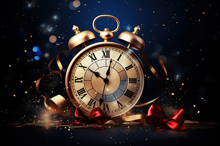 2024 in sparkling, festive New Year Eve decorations, with a countdown clock,Generated with AIの素材