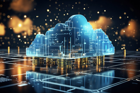 digital technology concept featuring a futuristic hologram with cloud icon,Generated with AIの素材