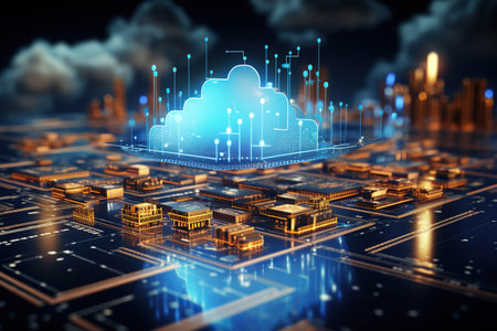 digital technology concept featuring a futuristic hologram with cloud icon,Generated with AIの素材