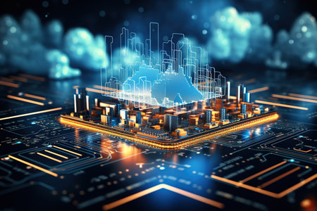 digital technology concept featuring a futuristic hologram with cloud icon,Generated with AIの素材
