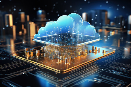 digital technology concept featuring a futuristic hologram with cloud icon,Generated with AIの素材