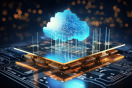 digital technology concept featuring a futuristic hologram with cloud icon,Generated with AIの素材