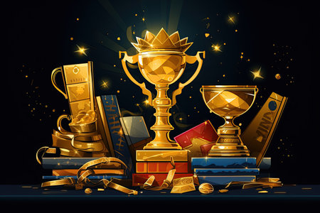 Awards concept prestigious trophies, medals, plaques symbolizing,Generated with AIの素材