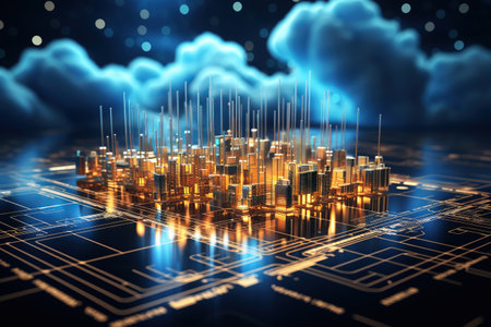 digital technology concept featuring a futuristic hologram with cloud icon,Generated with AIの素材