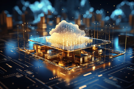 digital technology concept featuring a futuristic hologram with cloud icon,Generated with AIの素材