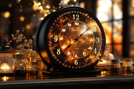 2024 in sparkling, festive New Year Eve decorations, with a countdown clock,Generated with AIの素材