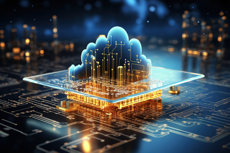 digital technology concept featuring a futuristic hologram with cloud icon,Generated with AIの素材